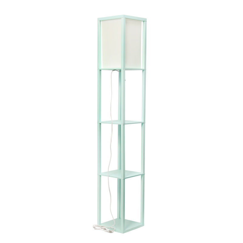 Aqua Painted Three Shelf Floor Lamp with White Shade