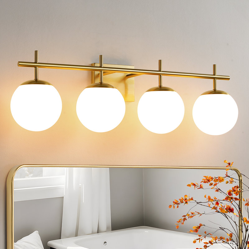 4-Light Dimmable Vanity Light For Bathroom Mirror Up/Down Mount With Glass Shape, Gold