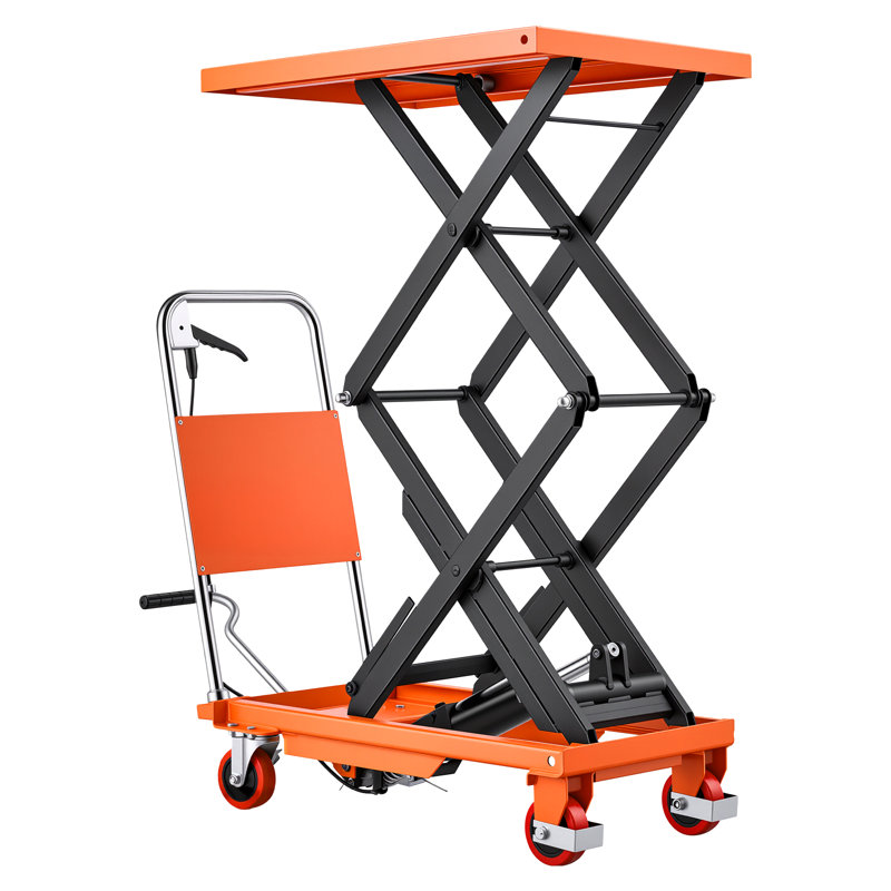 Hydraulic Lift Table Cart, 500 lbs Capacity 50 in Lifting Height, for Material Handling, Moving, Transportation, Manual Double Scissor Lift Table, with 4 Wheels and Handle, Heavy-Duty Steel