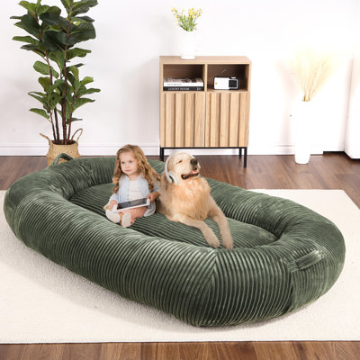 Giant Dog Bed For Adults Lazy Sofa Bed For People And Pets, Washable Corduroy Nap Bed, Oval Design For Ultimate Comfort