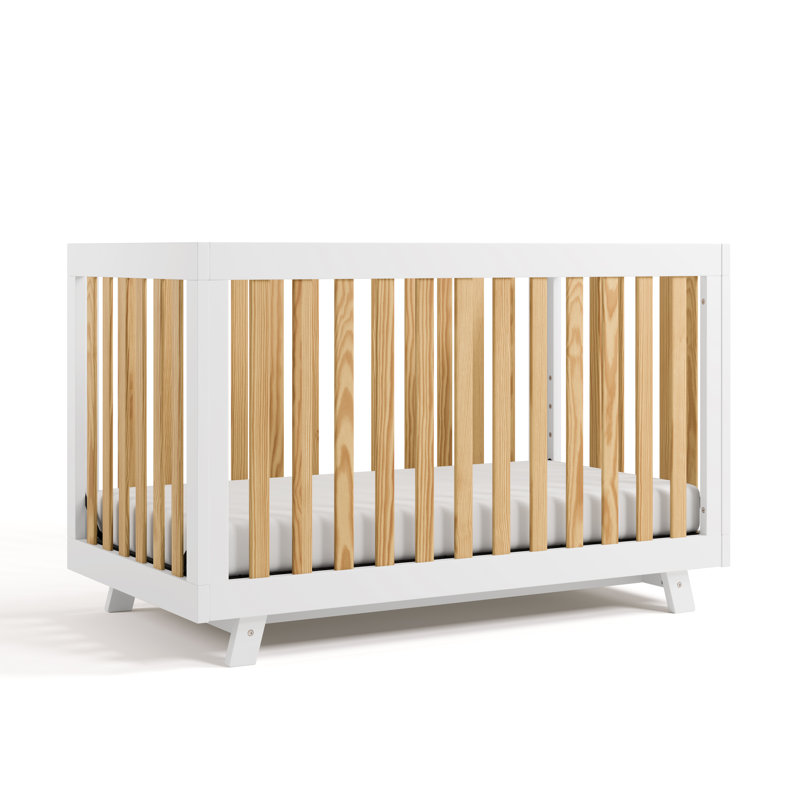 Lit de bébé convertible 3-en-1 Beckett, Blanc / Naturel, Lit de bébé + matelas