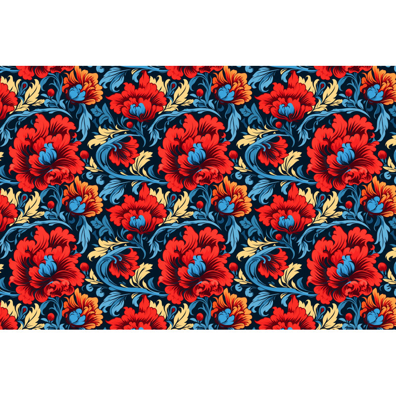 Machine Printed Throw Blanket, Floral, 60" L x 50" W, Red