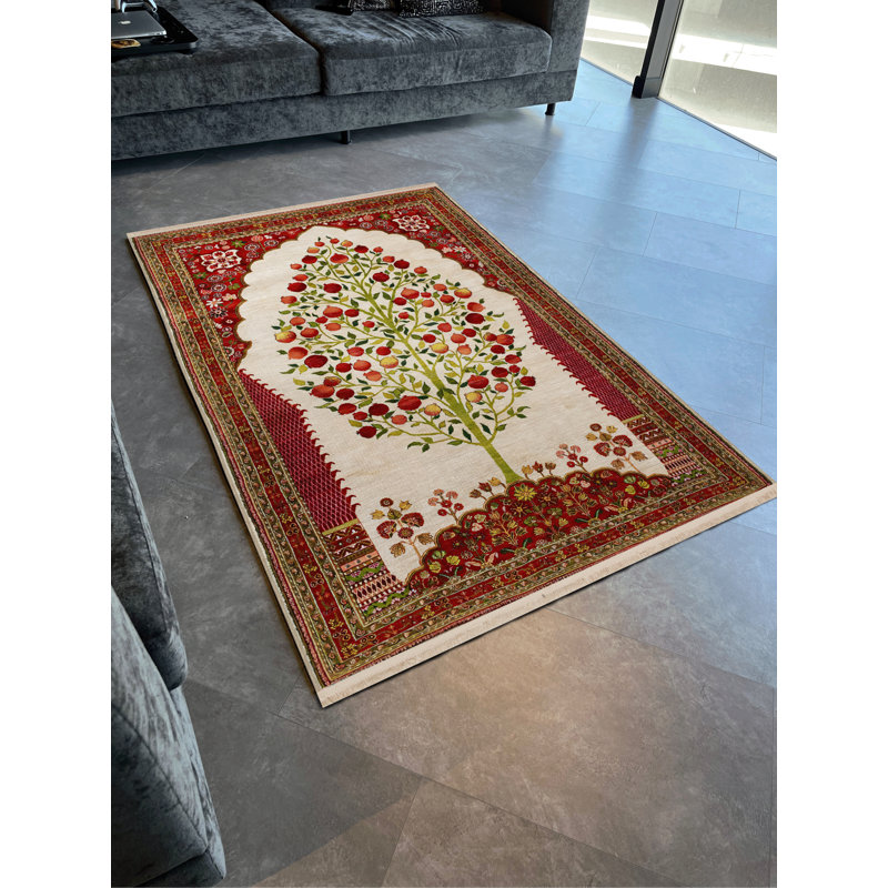 Tapis décoratif moderne multicolore à motif de fruits et d'arbres, Rectangle 4 pi 11,06 po x 9 pi 10,11 po