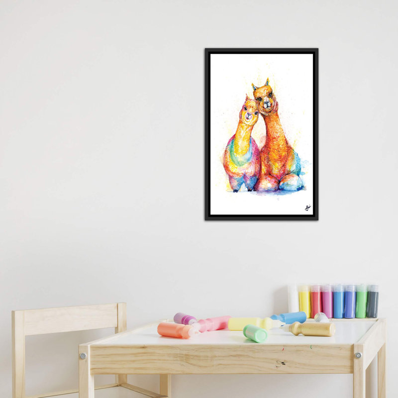 Décoration murale Packa 'Alpaca Kids, H 26 po x l 18 po x 1,5 po, Toile avec cadre noir patiné