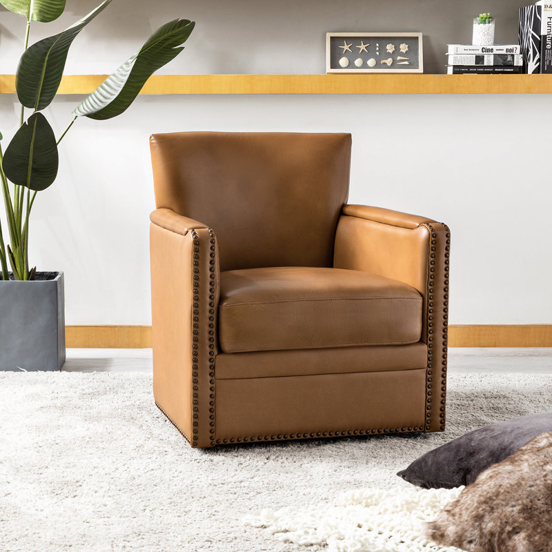 Fauteuil club pivotant en cuir Tessler, Cuir véritable noir
