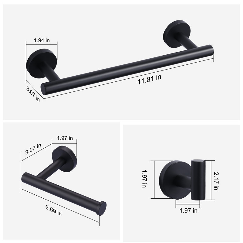 Barre à serviettes murale 13,39 po Bathroom, Noir mat