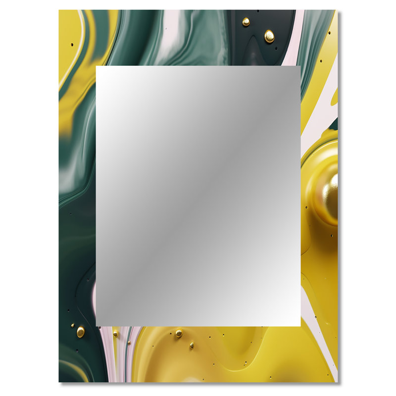 Yellow And Green Fluid Stone II - Marble Decorative Mirror, Modern Wall Mirror, Printed Metal Art, 40" x 30"