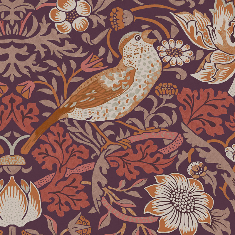 William Morris At Home SS24 Floral Wallpaper Double Roll, Purple