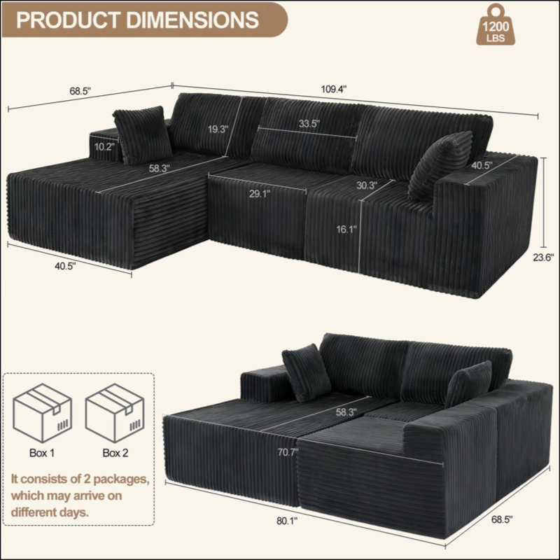 Canapé modulaire modulaire avec coussin, canapé modulaire Cloud avec méridienne, canapé modulaire moderne en L avec assise profonde, canapé rembourré pour le salon et la chambre à coucher