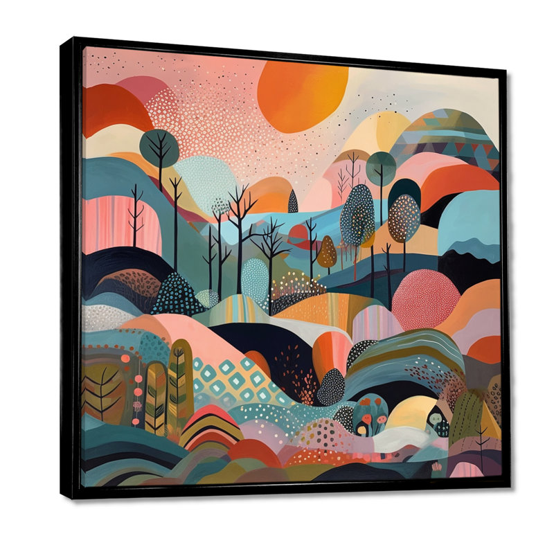 «Rose Blue Minimalims Explosion», reproduction d'art sur toile, 44" H x 44" W, Cadre flottant noir, Noir