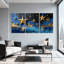 Ensemble d'étoiles dorées reflétant sur l'eau ciel nocturne, ensemble de 3 impressions sur toile-2007910635