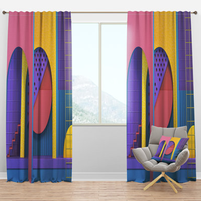 Abstract Retro Geometric Architecture - Mid-Century Curtain - Velvet Room darkening - 1 panel