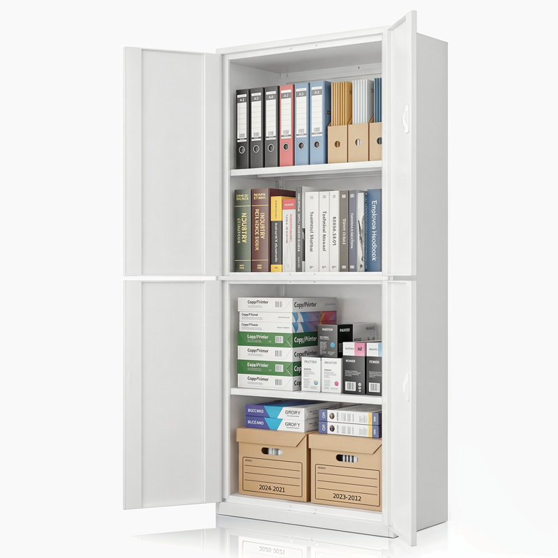 71" Metal Storage Cabinet, Garage Storage Organizer with Locking Doors and Adjustable Shelves for Workshop Office, Gray/White