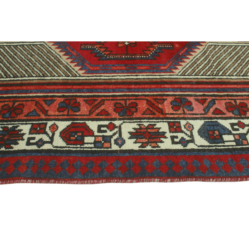 One-of-a-Kind 3'5" x 11'3" 1980s Runner Wool Area Rug in Blue and Brown