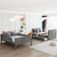 Lit superposé double avec lit gigogne simple, bois de pin avec support solide, gris brossé