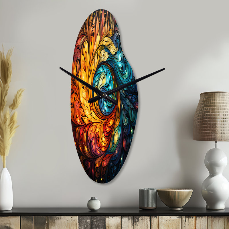 Horloge murale asymétrique colorée, art indien coloré Mystic Rangoli III, Moyenne