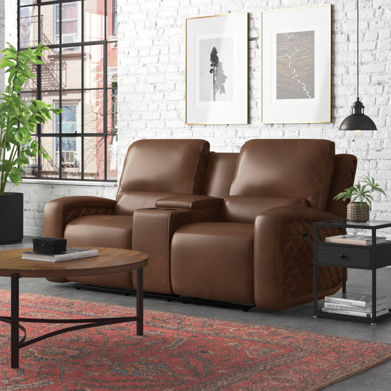 Canapé inclinable en cuir véritable 78 po Drew, Cuir véritable chameau