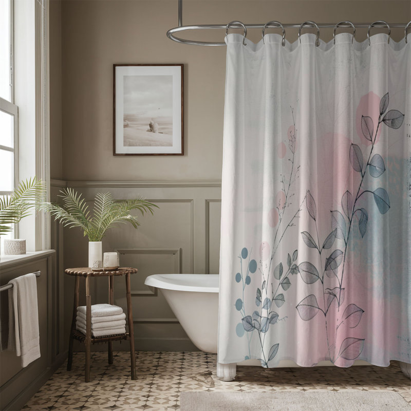 Rideau de douche standard 1 pièce rose-bleu Blossom Designs, H 74 po x l 71 po