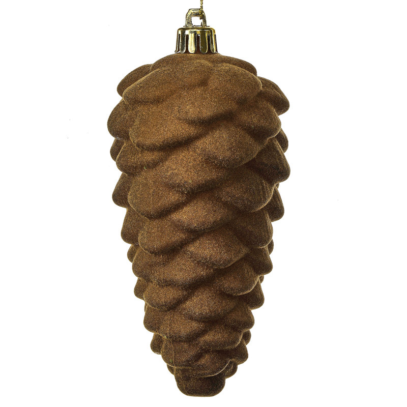 Ensemble de 2 ornements 5,5 po en forme de pomme de pin en plastique incassable, Brun