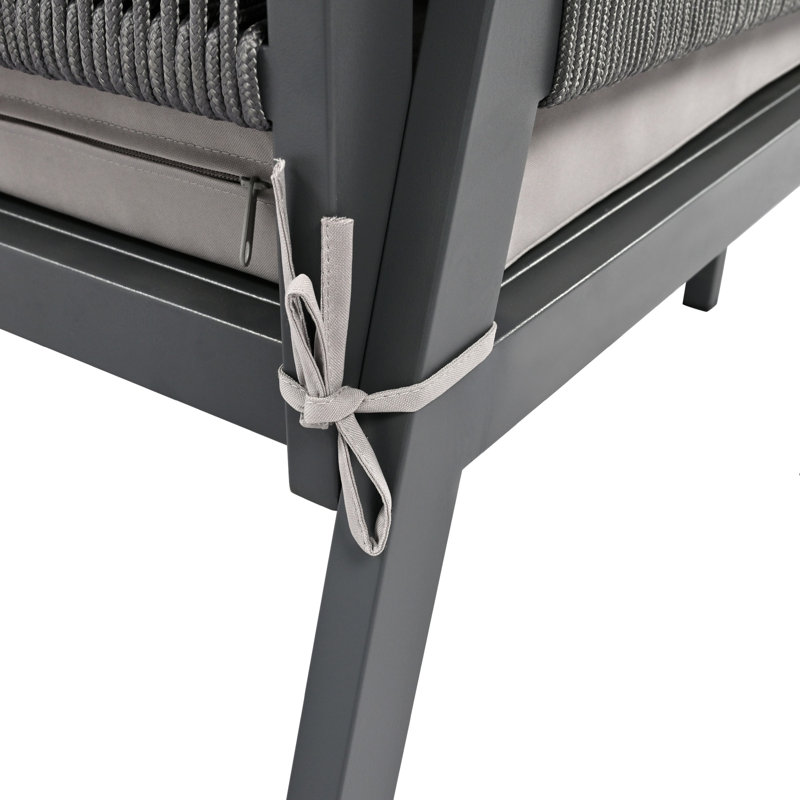 Table de bout en verre trempé gris avec conversation de 3,9 pouces d'épaisseur et cordage pour un ensemble de sièges confortable