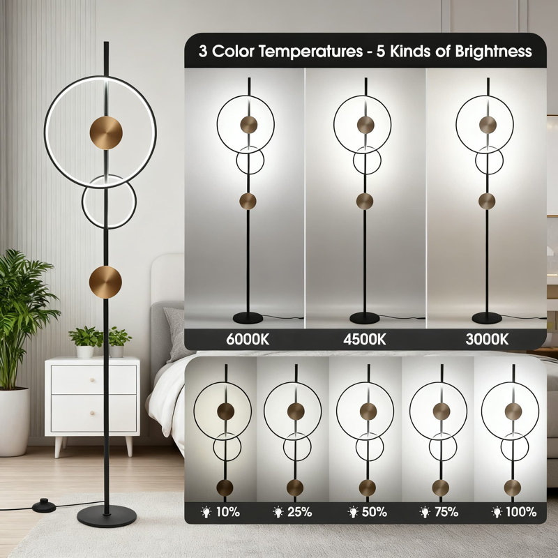Lampe sur pied moderne à DEL avec télécommande - Lampe sur pied en spirale à intensité variable de 40 W, 3 températures de couleur, éclairage lumineux de 2500LM pour le salon, la chambre à coucher et le bureau