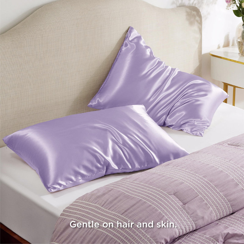 Bedsure Satin Pillow Case 2 Pack, Lavender, King Pillow Case