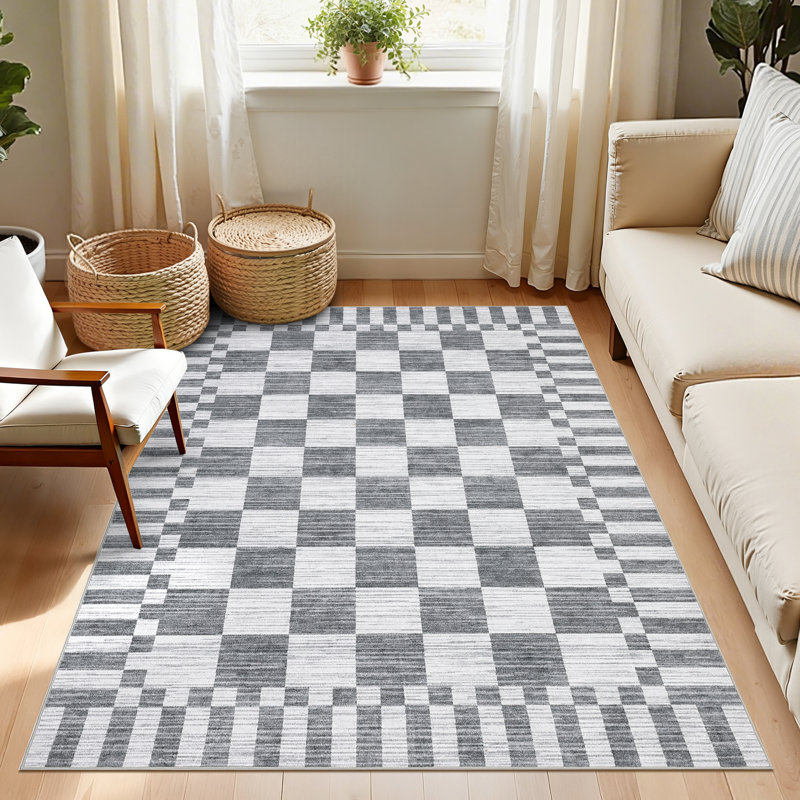 Checkered Rug for Living Room Washable Bedroom Rugs Non Slip Back Modern Classic Area Rug for Kids Boys Bedroom Home Decor Carpet for Dining Room Office