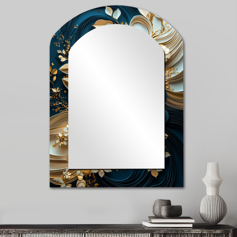 Pivoines à encre liquide blanc sarcelle - Miroir décoratif floral sur métal, 34 po x 25 po