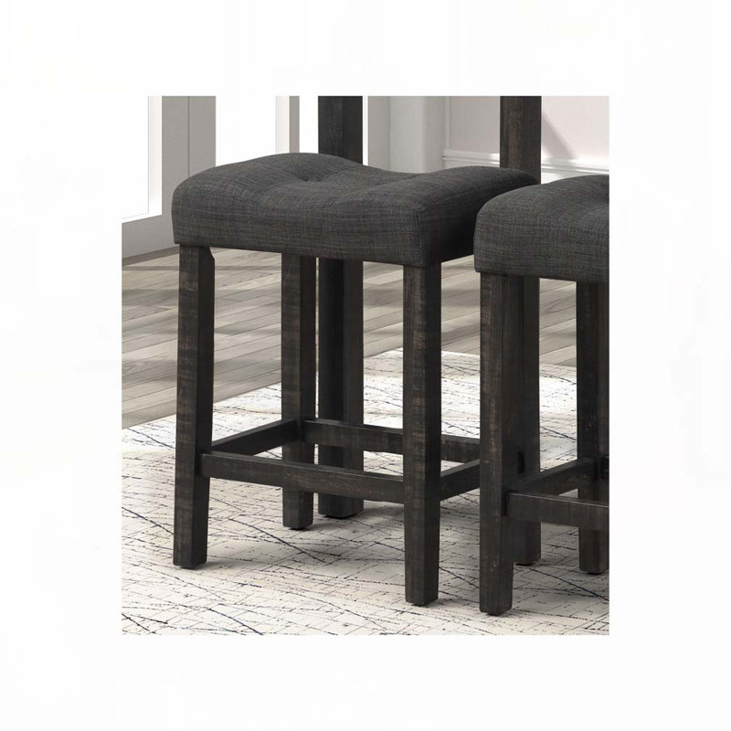 Fabric Upholstered Wood Bar Stools Set with Button Tufted
