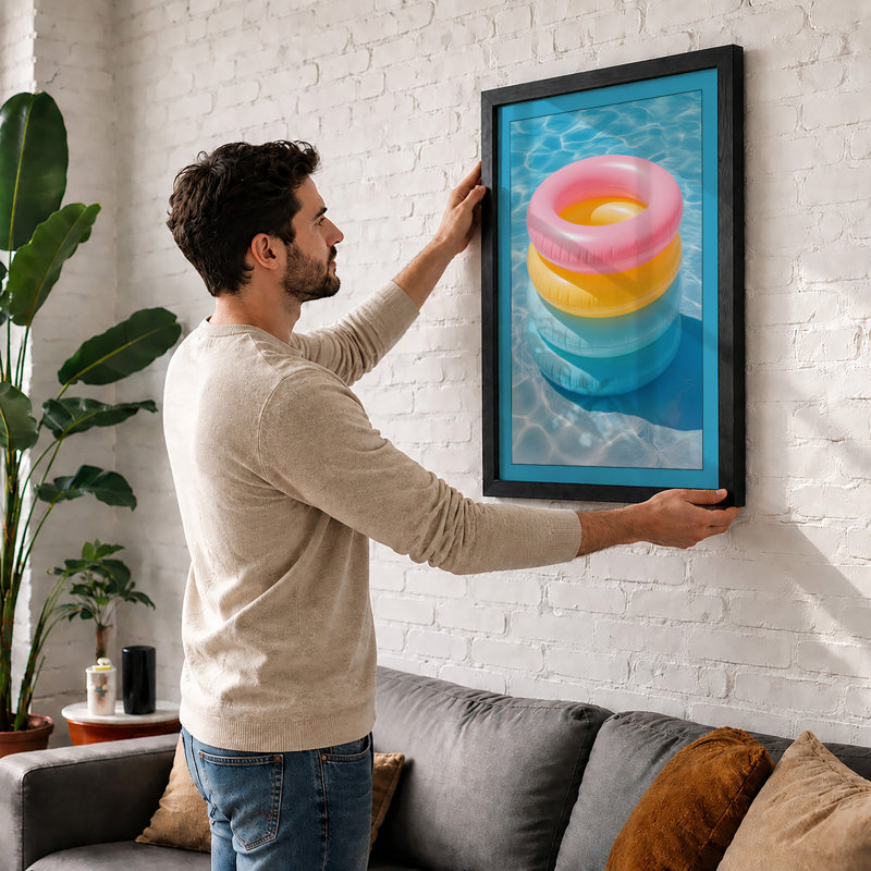 Stacked Pool Rings Modern - Framed Print, A1 - 84.1 x 59.4 cm, Black