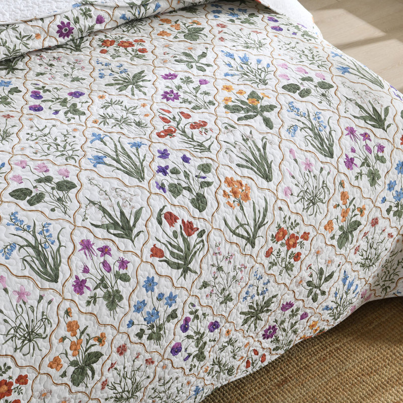 Ensemble de couvre-lit 3 pièces, Floral blanc, Courtepointe très grand et 2 très grandes taies 