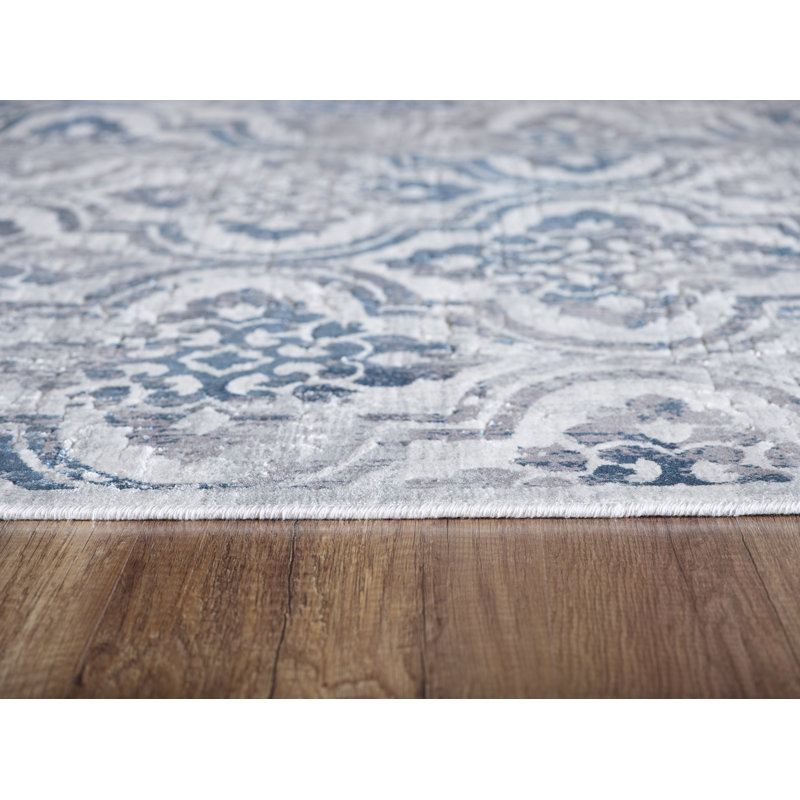 Tapis gris / bleu Herewardus, Rectangle 5 pi 3 po x 7 pi 7 po