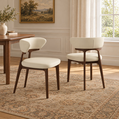 Ensemble de 2 chaises de salle à manger modernes entièrement assemblées en similicuir blanc avec pieds en bois massif noir
