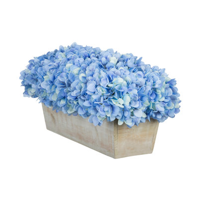 Synthetic Fabric Blue Hydrangea Arrangement in Planter