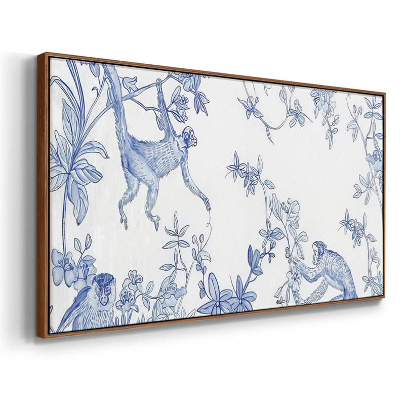 «Blue Monkey Land Toile II», toile tendue avec châssis, prête à accrocher, H 21 po x l 41 po, Noyer