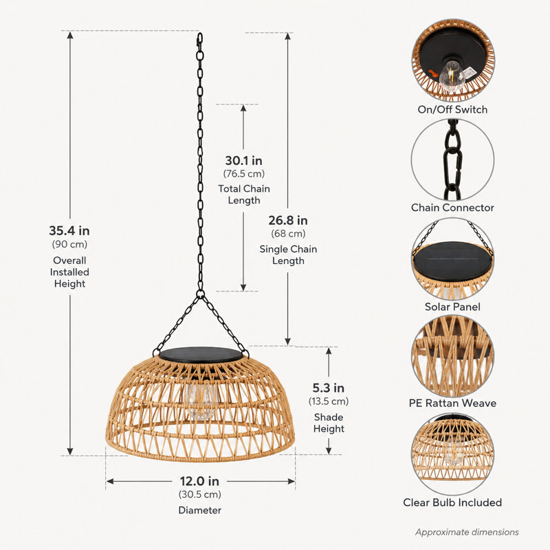 Outdoor Solar Hanging Iron Frame Rattan Lantern (Bulb Include)