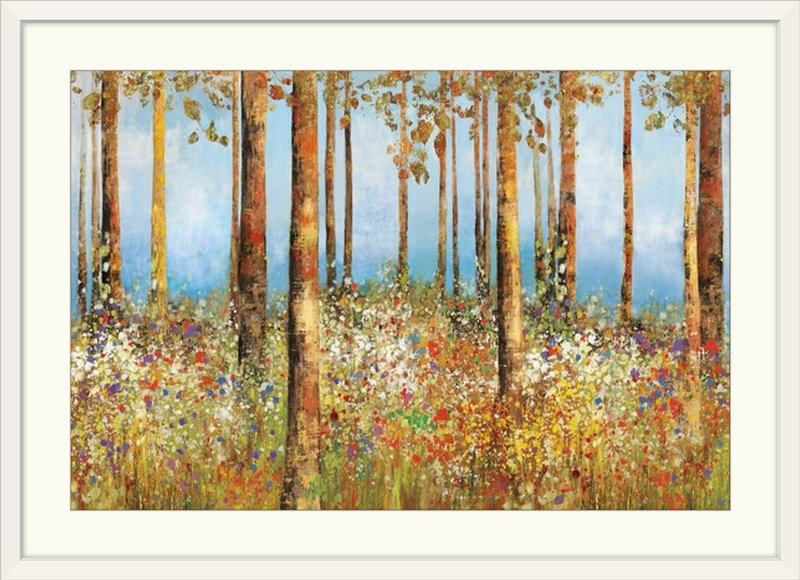 «Field of Flowers» par Bushra, reproduction d'art, Cadre blanc, H 24 po x l 32 po x P 1 po