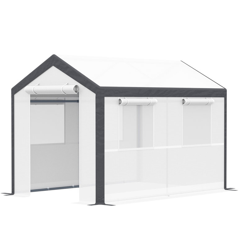 Serre 10 pi x 7 pi, jardin chaud pour l'extérieur avec 2 portes à fermeture à glissière, 4 fenêtres et couvercle, blanc