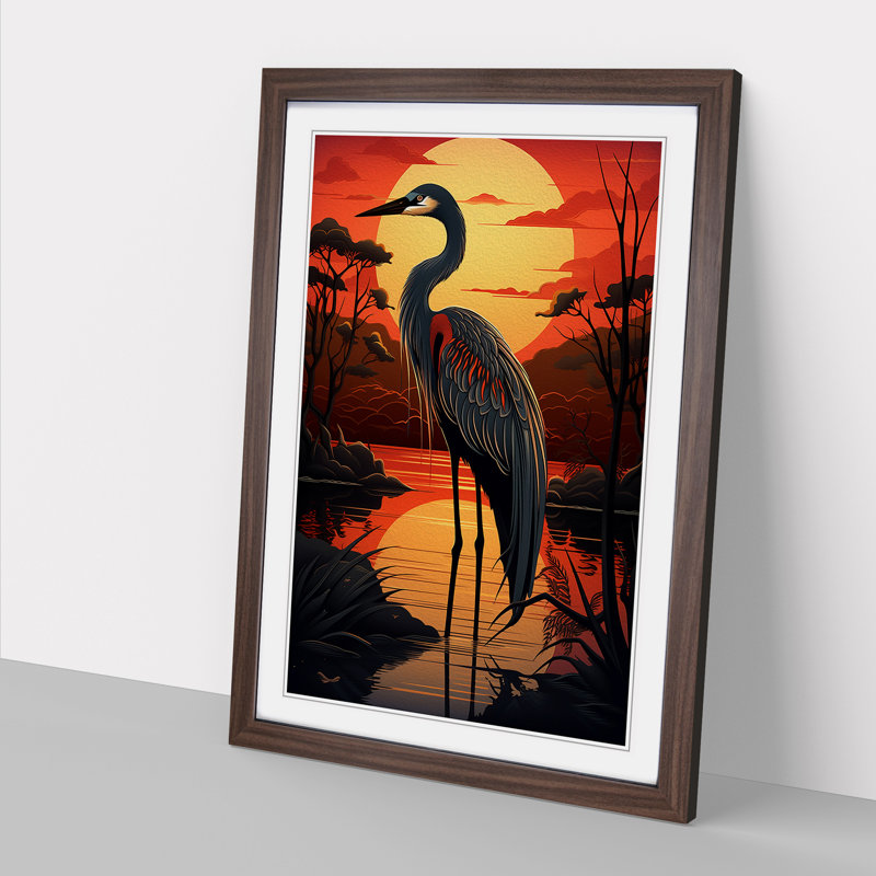 Heron Art Deco Art - Framed Print