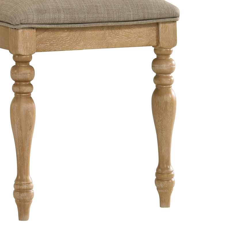 Jahnya Solid Wood Upholstered Dining Bench, Light Oak Finish