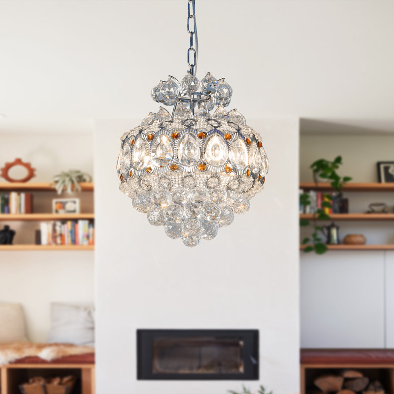 Lustre en cristal 5 lumières à intensité variable avec détails chromés