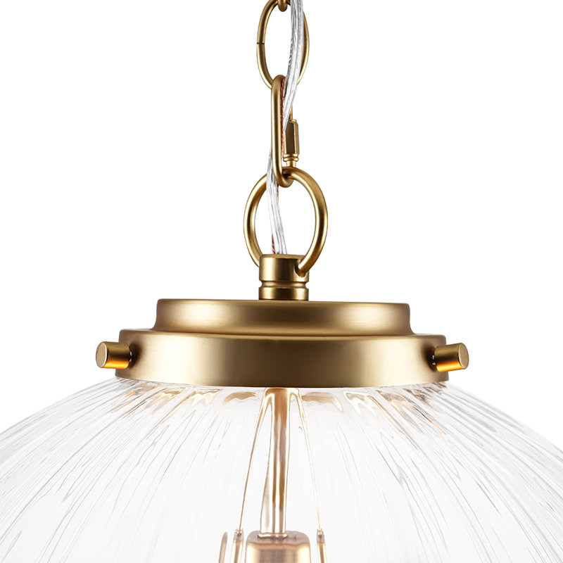 1-light Ribbed Glass Single Pendant, Gold