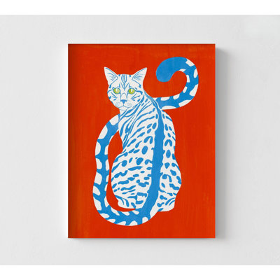 «Complementary House Cat II» par Grace Popp, reproduction de l'affiche mignonne de chat bleu, art de chat orange vif