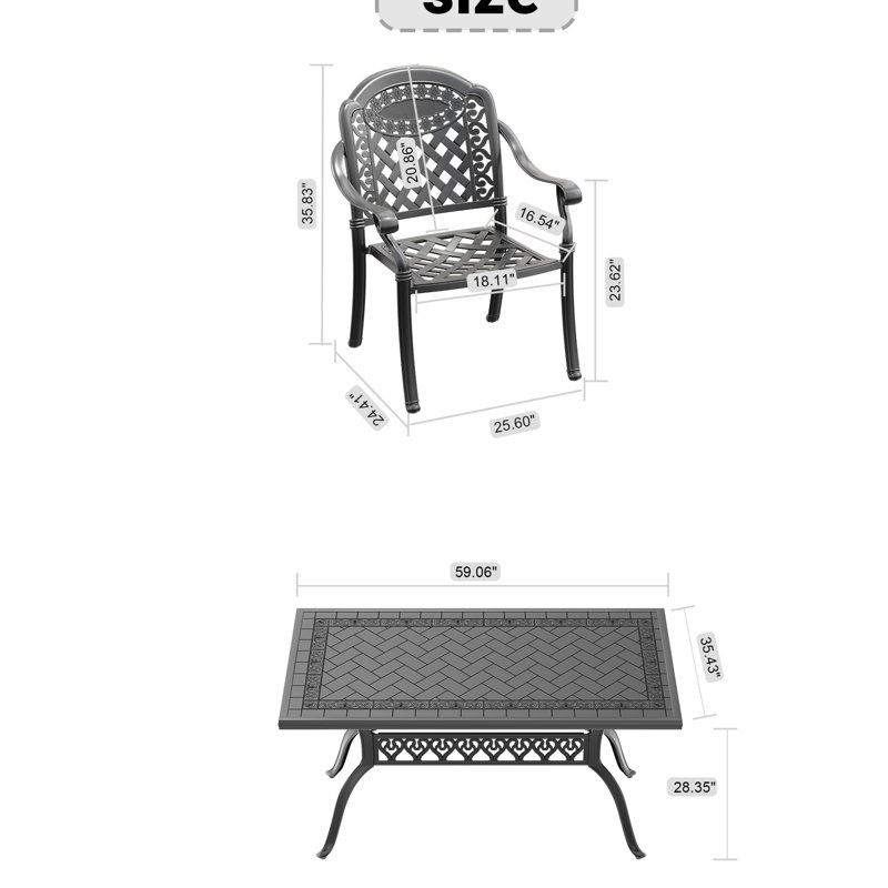 4 chaises de patio en aluminium coulé noir avec des meubles et des coussins - empilables et noirs