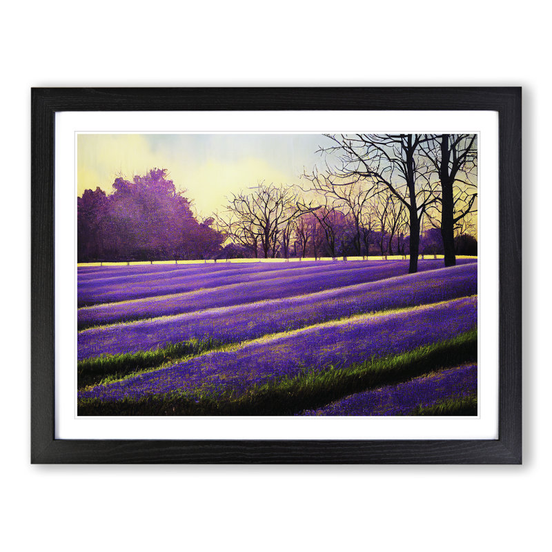 Tranquil Bluebell Field Sunrise - Single Picture Frame Print, Black Framed, 34cm H x 46cm W x 2cm D