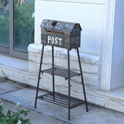 Boîtes aux lettres pour l'extérieur avec plante, boîte aux lettres et support pour plante, boîtes aux lettres à l'extérieur avec poteau, boîtes aux lettres décoratives à l'extérieur, (brun)