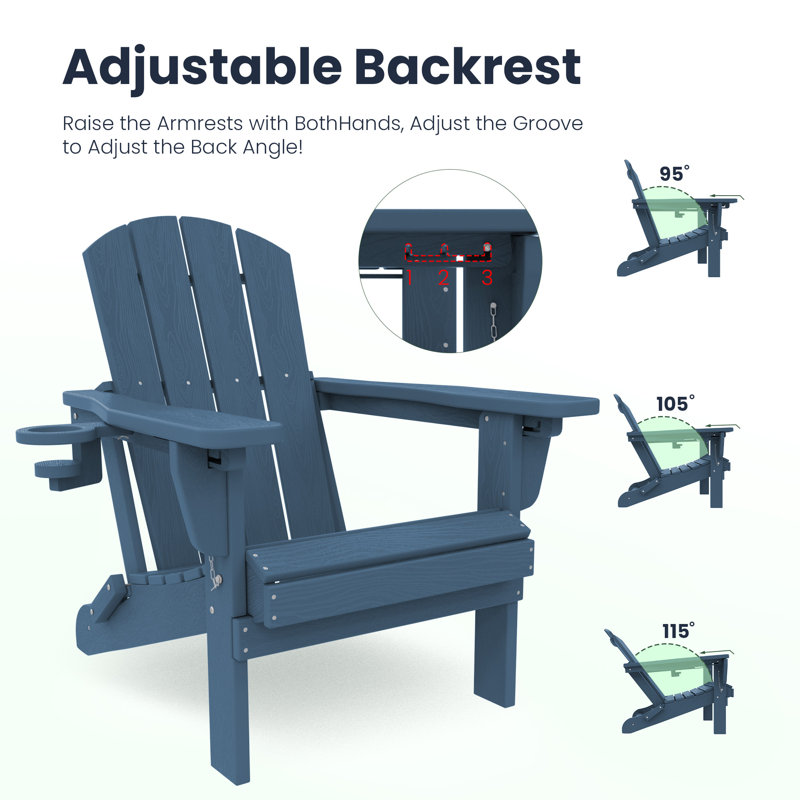 Dalson 5-Piece Plastic Adirondack Chair with Side Table and Ottomans, Navy