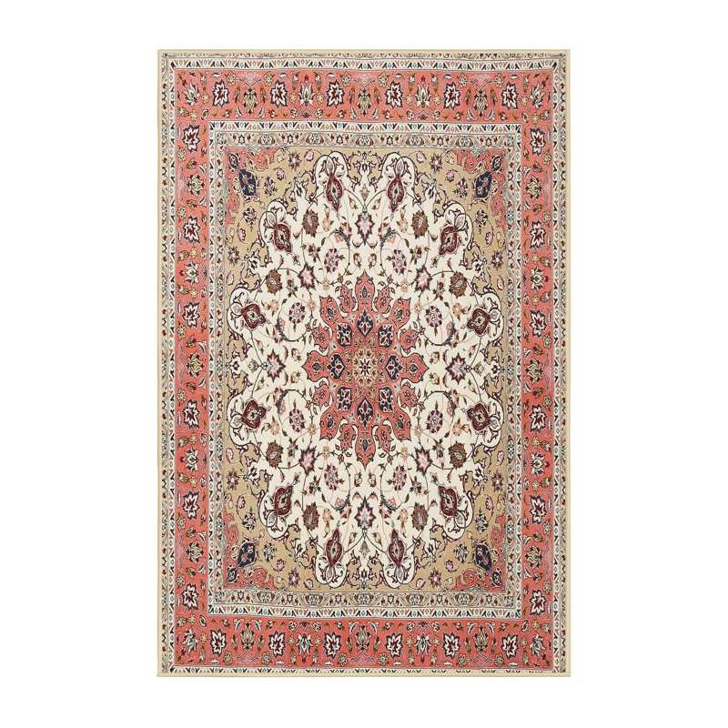 Tapis traditionnel rouge / beige Derrion, Rectangle 7 pi x 9 pi