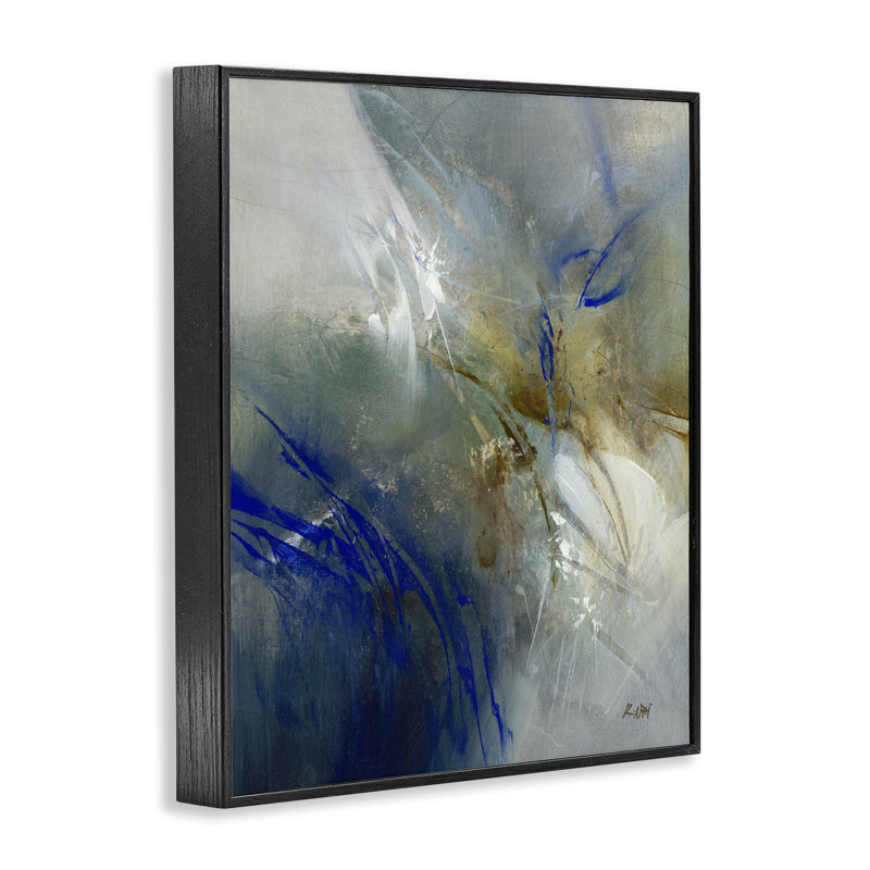 Giclée encadrée bleu et neutre, design par K. Nari, H 14 po x l 11 po, Giclée encadrée noir minuit