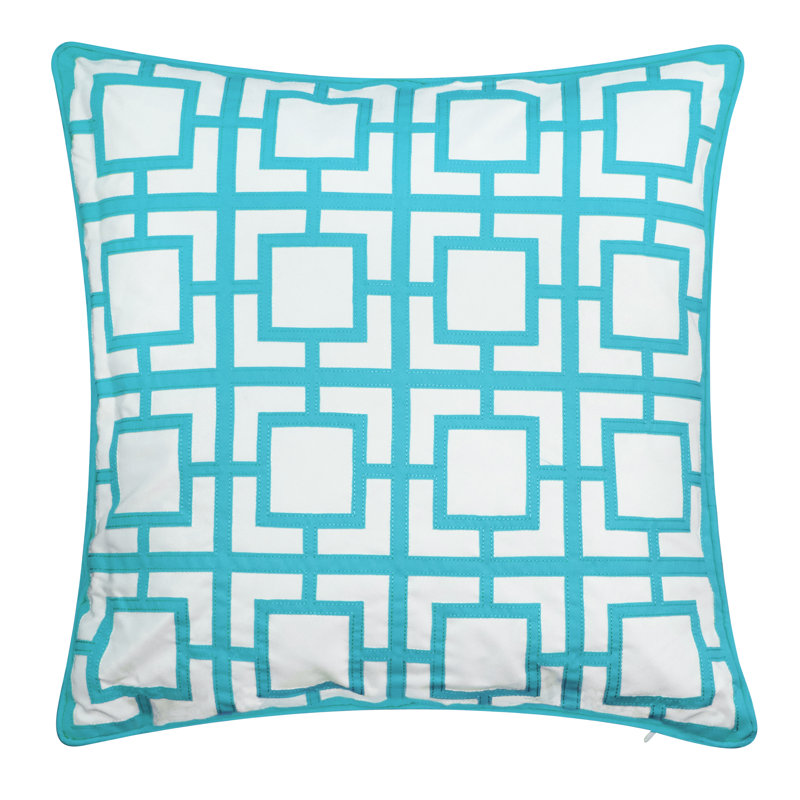 Appliqued Indoor/Outdoor Reversible Throw Pillow, Aqua